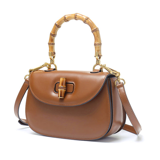 Leather Retro Fashion Cattlehide High-grade Bamboo Handbags