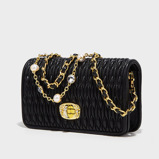 Women's Pleated Simple Easy To Match Pearl Crossbody Bags