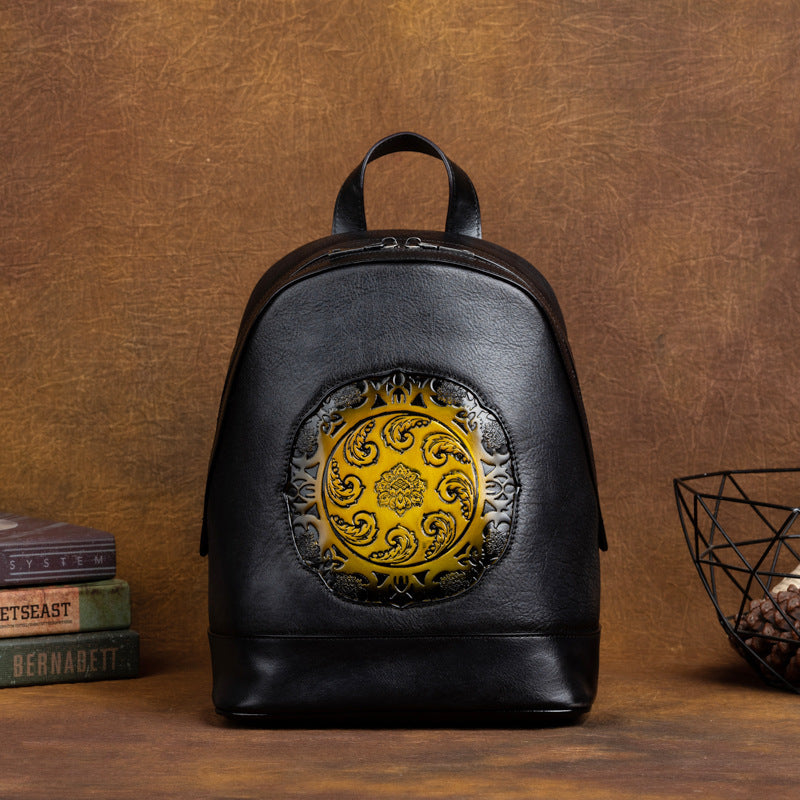 Layer Cowhide Chinese Style Artistic Vintage Backpacks