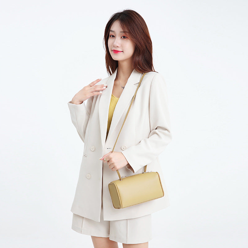 Women's Genuine Leather Simple Round Versatile Boston Shoulder Bags