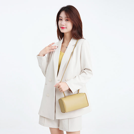 Women's Genuine Leather Simple Round Versatile Boston Shoulder Bags
