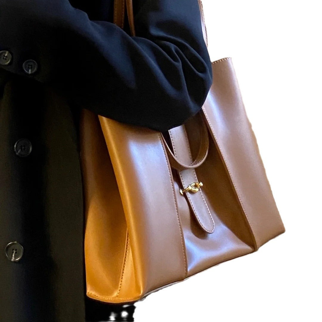 Women's Textured Large Capacity Shopping Cowhide Commuter Shoulder Bags