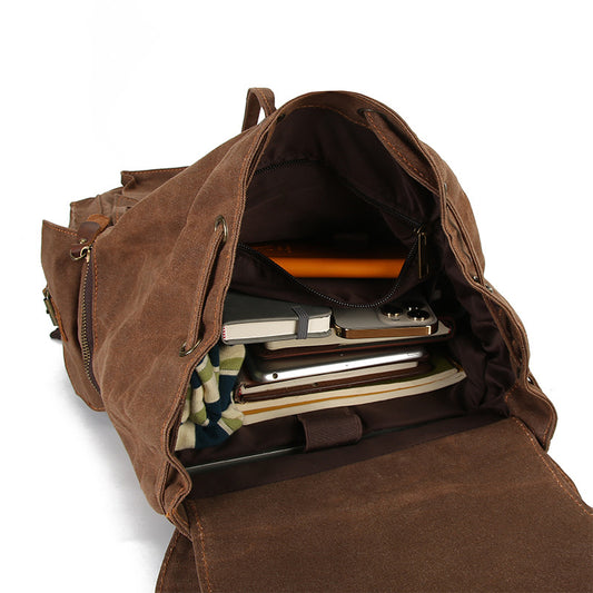 Retro Crazy Horse Leather Waxed Canvas Large Backpacks