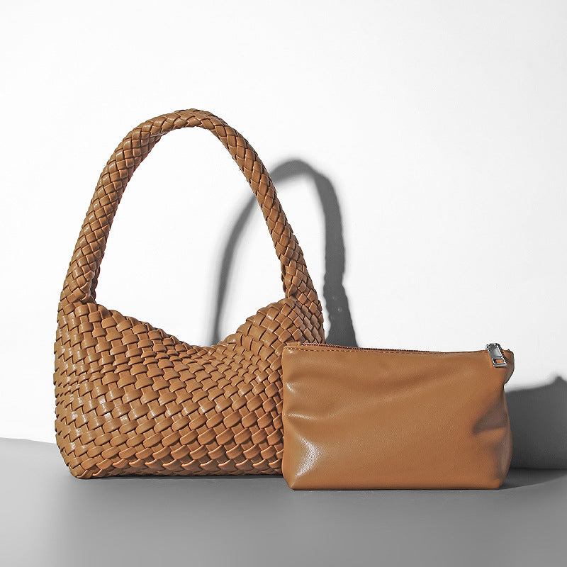 Women's Hand-woven Mother Soft Leather Underarm Lunch Shoulder Bags