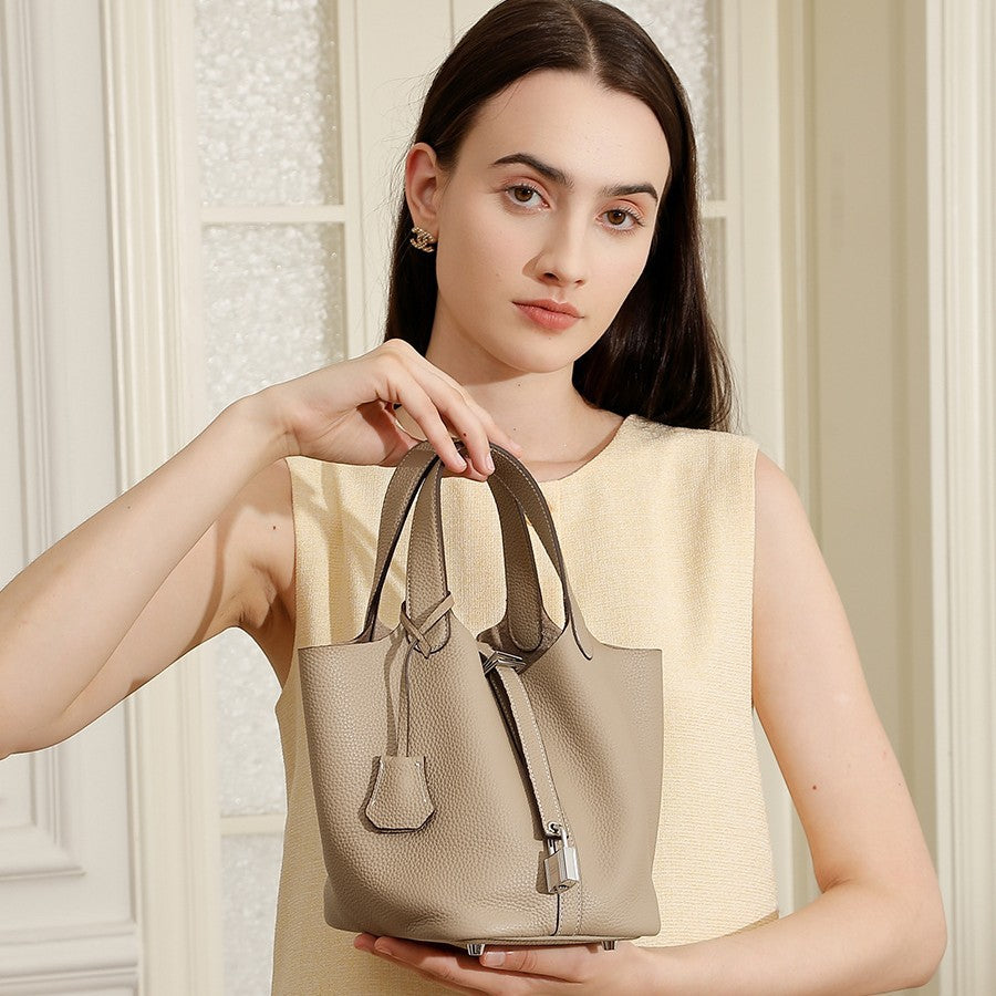 Women's Thickened Sier Cowhide Fashion Litchi Pattern Handbags