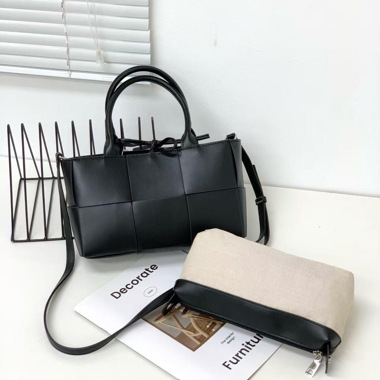 Cowhide Woven Genuine Leather Fashion Simple Tote Bags