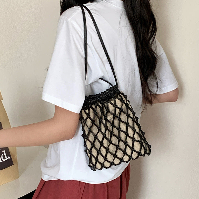 Women's Hand-woven Net Mobile Mini Drawstring Lucky Bags