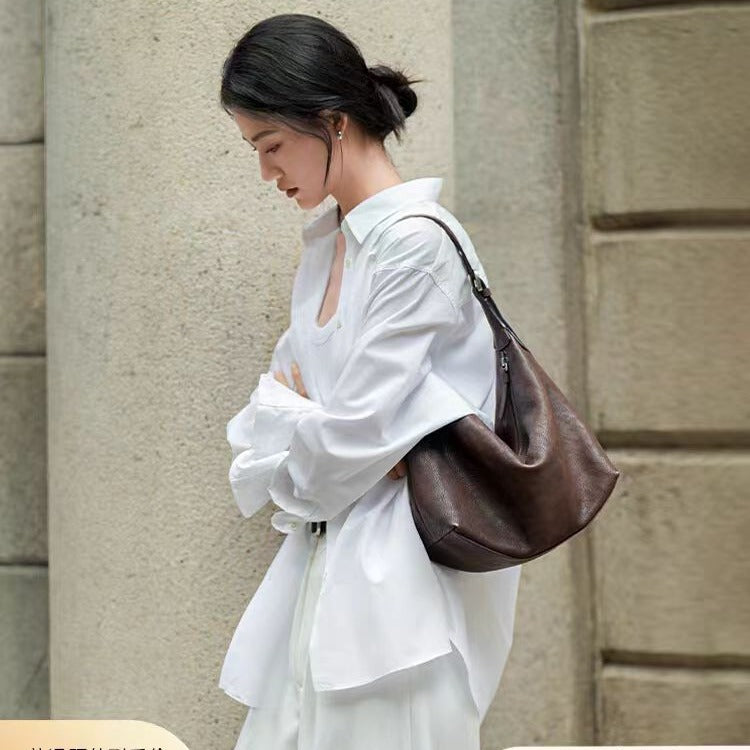 Women's Underarm Closed Toe Layer Vegetable Tanned Commuter Genuine Armpit Bags