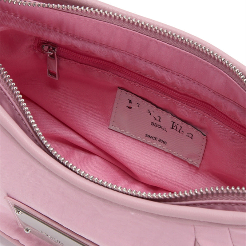 Women's Niche Pleated Nylon Underarm Metal Semicircle Shoulder Bags