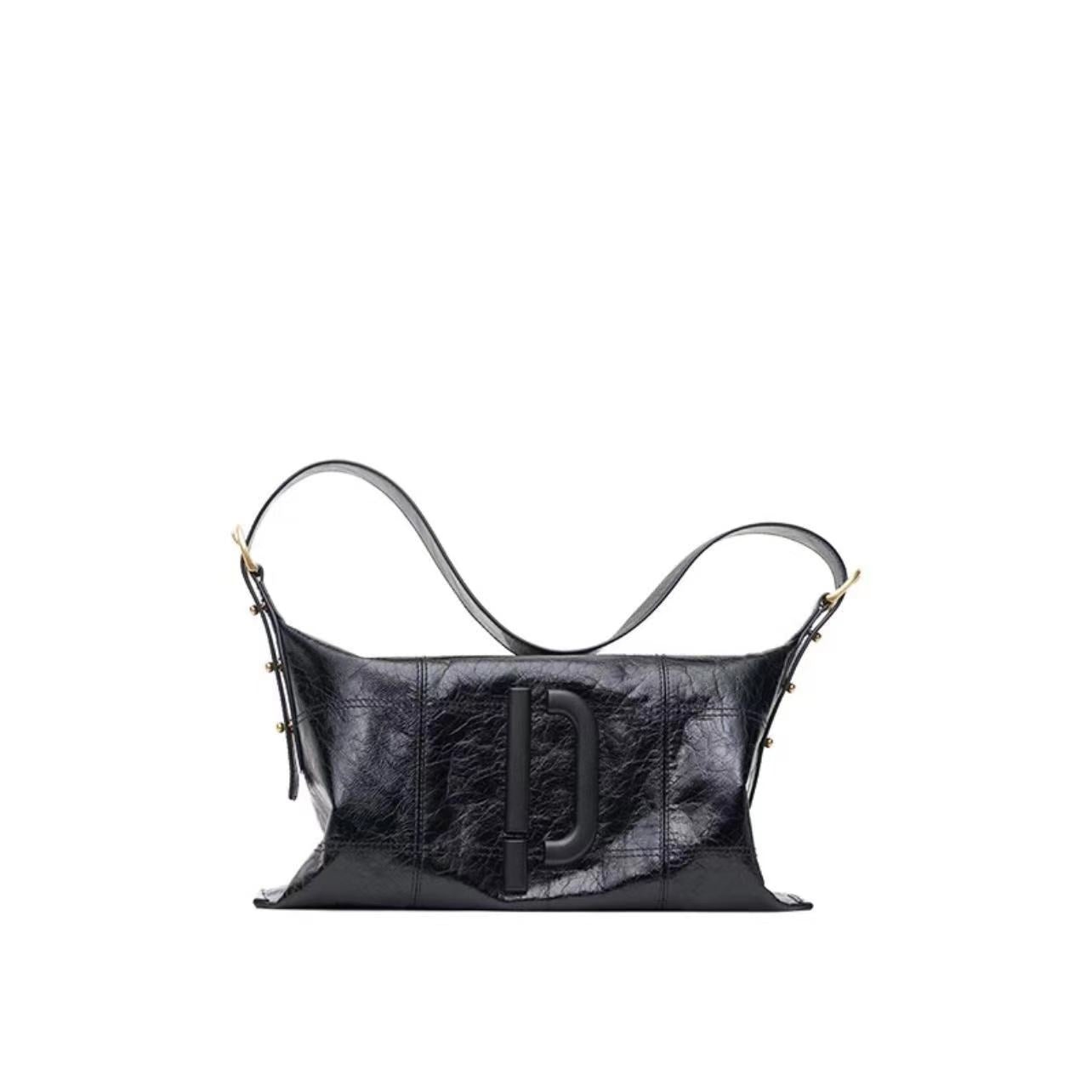Women's Oil Wax Leather Burst Crack Large Shoulder Bags