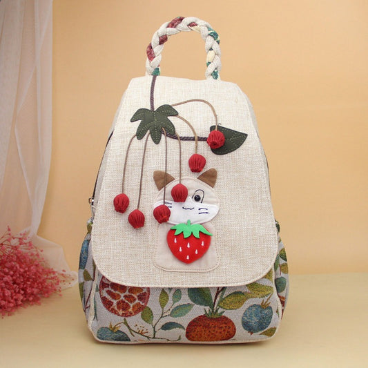 Innovative Cute Cat Strawberry Fabric Mori Backpacks