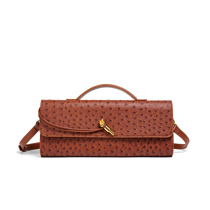Women's Ostrich Grain Hand-woven Fashion Baguette Horizontal Handbags
