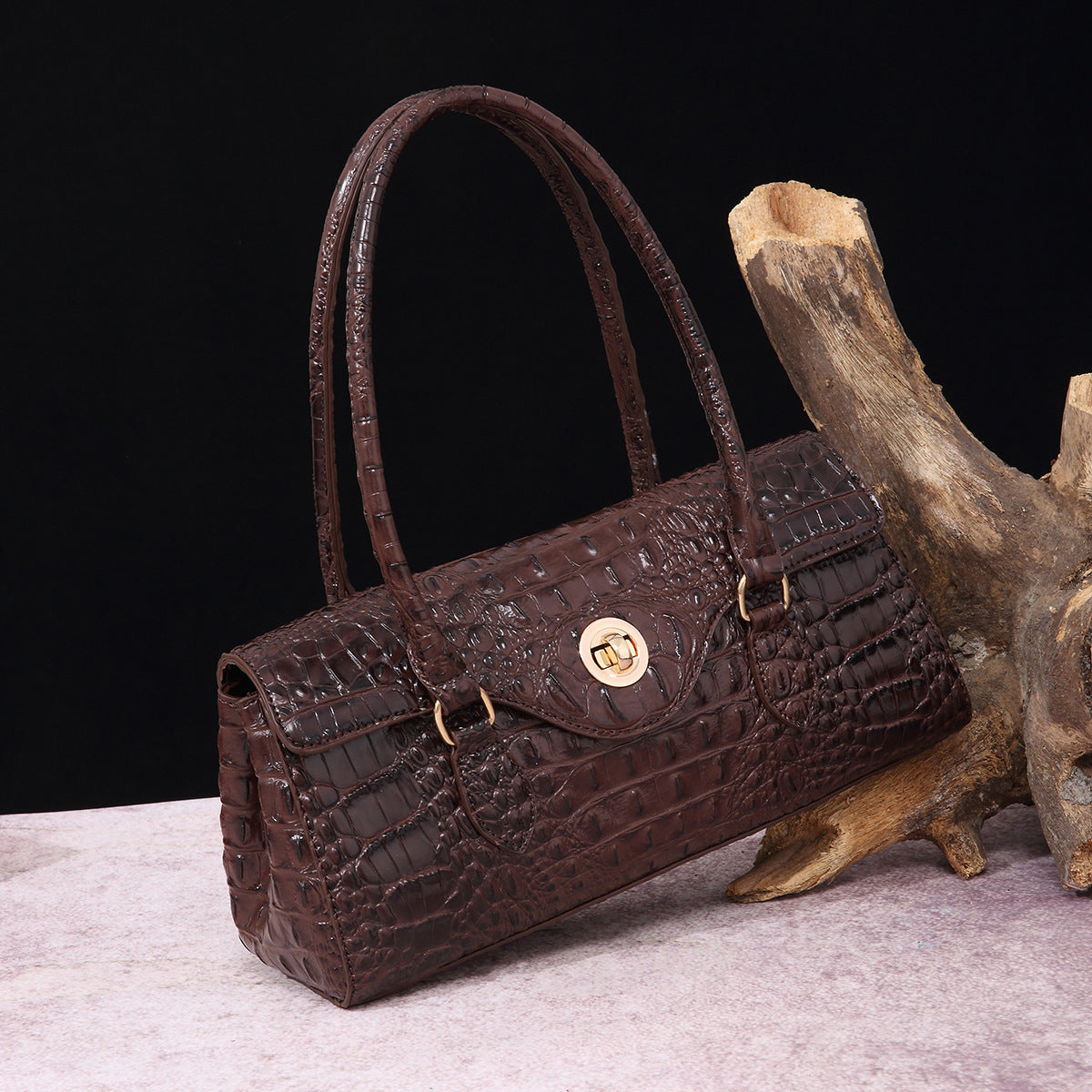 Women's Retro Portable Underarm Baguette Crocodile Pattern Crossbody Bags