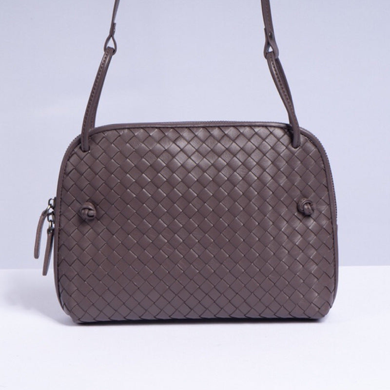 Women's Sheepskin Large Capacity Green Hand-woven Leather Crossbody Bags