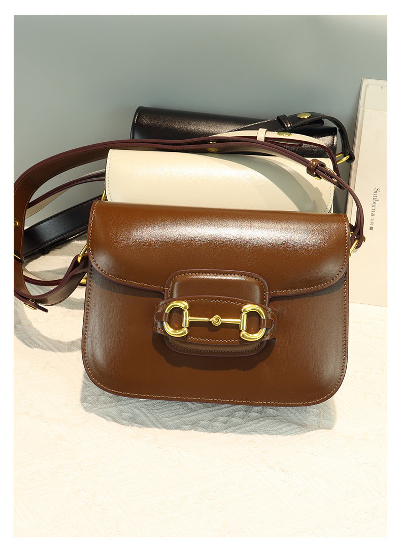 Women's Saddle Retro Tofu Genuine Leather Handbags