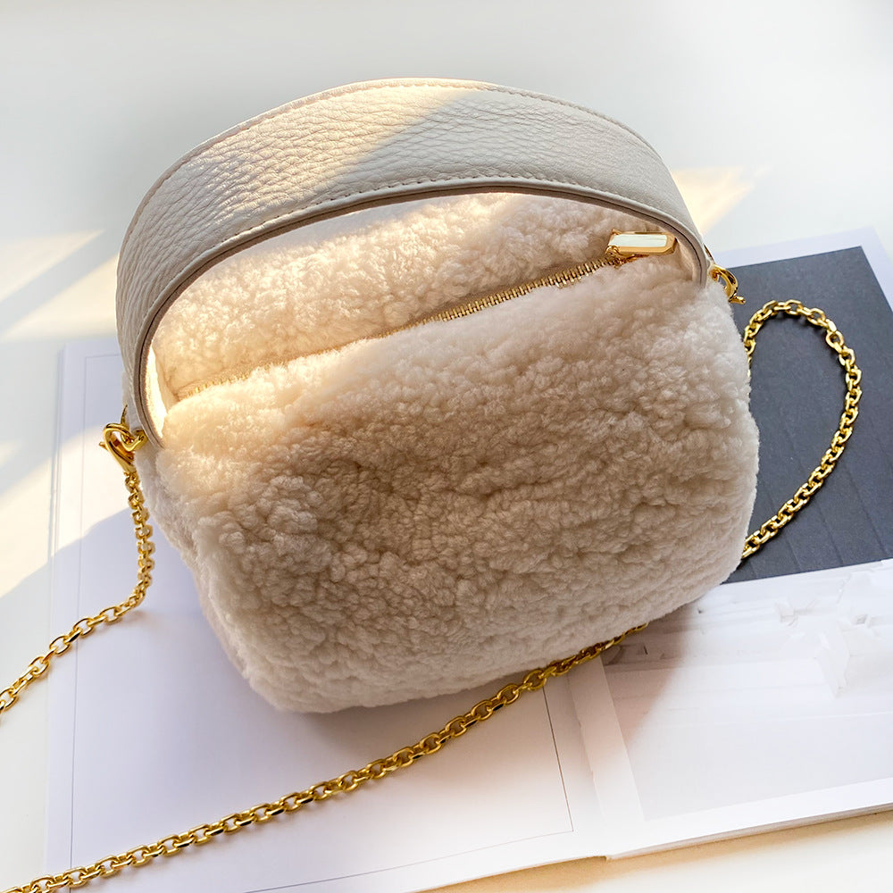 Women's Plush Genuine Leather Box Green Hand Shoulder Bags