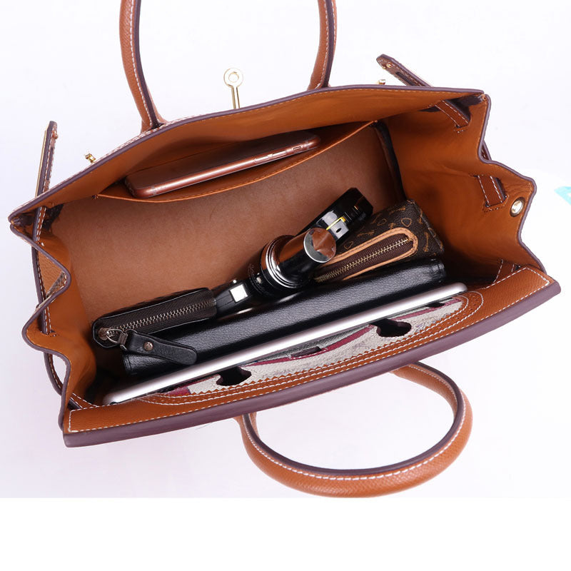 Women's Pattern Printing Fashion First Layer Cowhide Handbags