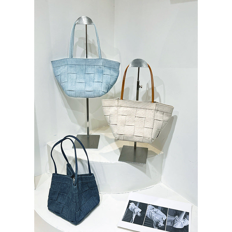 Female Niche Hand-woven Simple Fashion Canvas Shoulder Bags