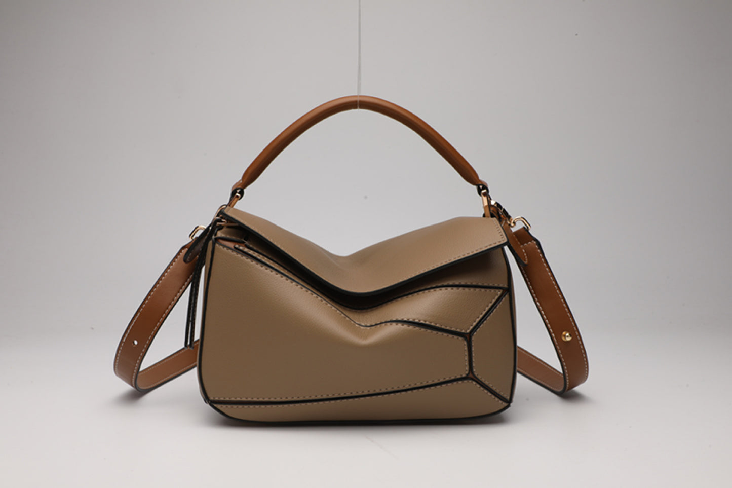 Women's Geometric Color Matching Stitching Leather Pillow Handbags