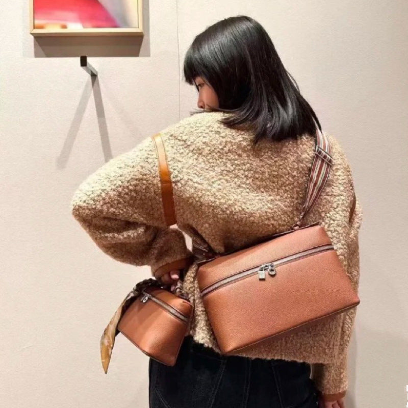 Women's Box Kelly Litchi Pattern Cowhide Portable Handbags