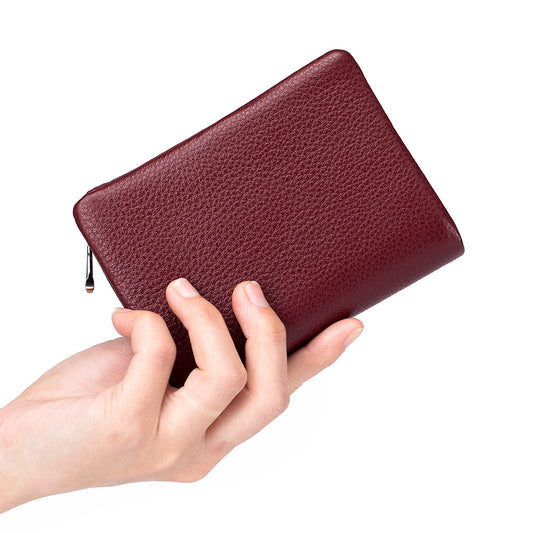 Women's Leather Large Capacity First Layer Cowhide Three-fold Ladies Wallets