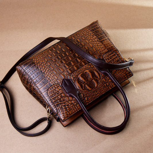 Women's Charming Trendy Crocodile Pattern Big Handbags