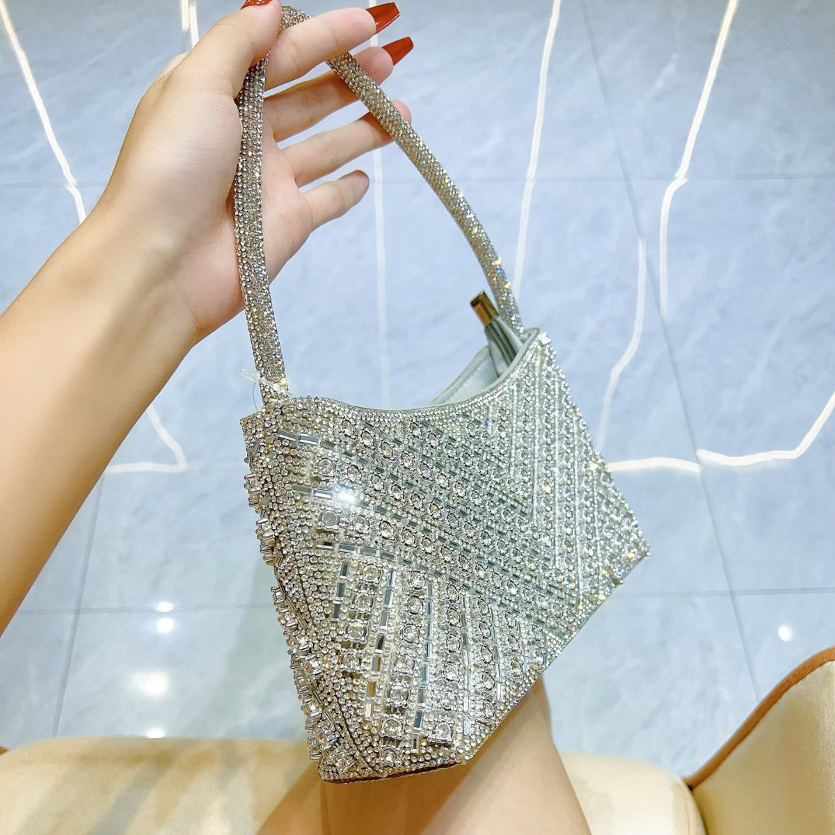 Full Diamond Dinner Banquet Dress Underarm Crossbody Bags