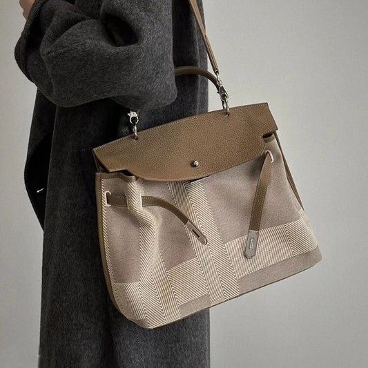 Women's High-grade Wide Strap Stitching Canvas Summer Bags