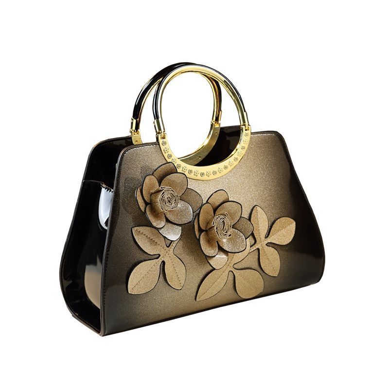 Women's Light Luxury Mom Style Fashion Patent Leather Flower Bags