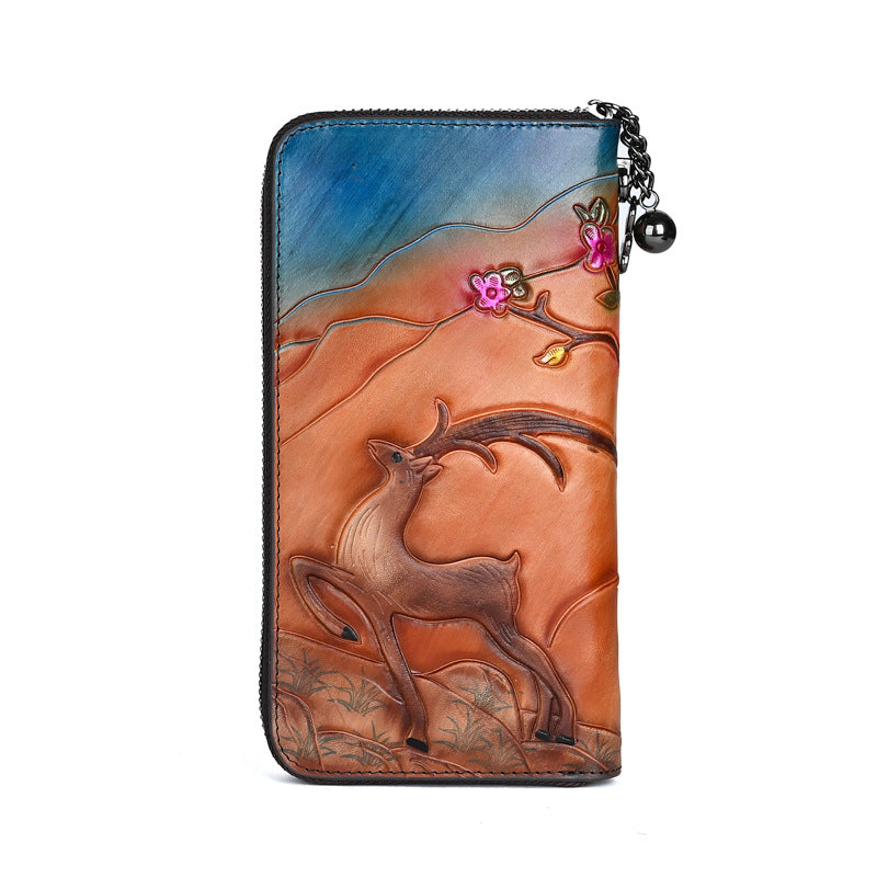 Head Design Clutch Top Layer Cowhide Ladies Wallets