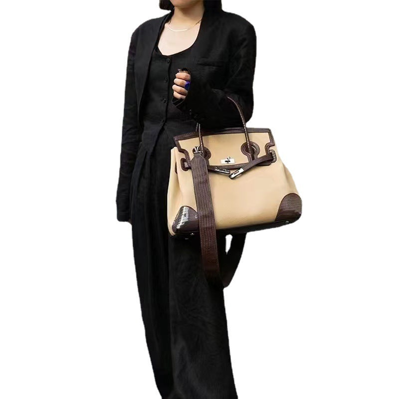 Women's Advanced Texture Retro Large Capacity Contrast Handbags