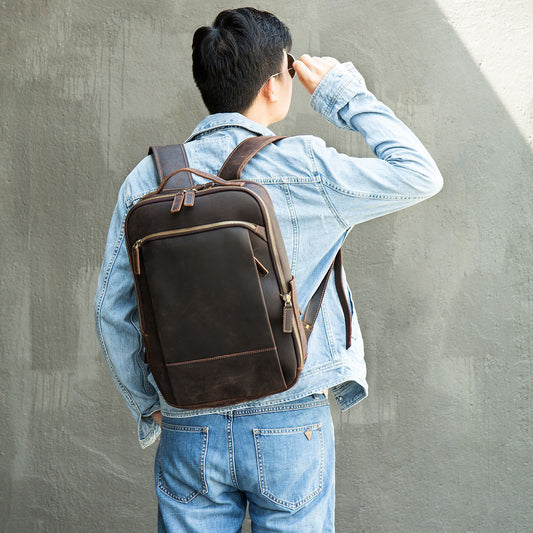 Men's Horse Leather Large Capacity Vintage First Backpacks