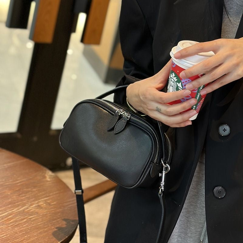 Women's Summer Genuine Leather Double Zipper Portable Crossbody Bags