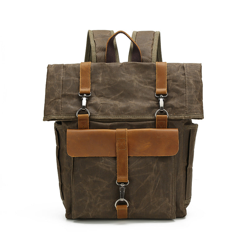 Leather Waterproof Oil Wax Canvas Leisure Computer Backpacks