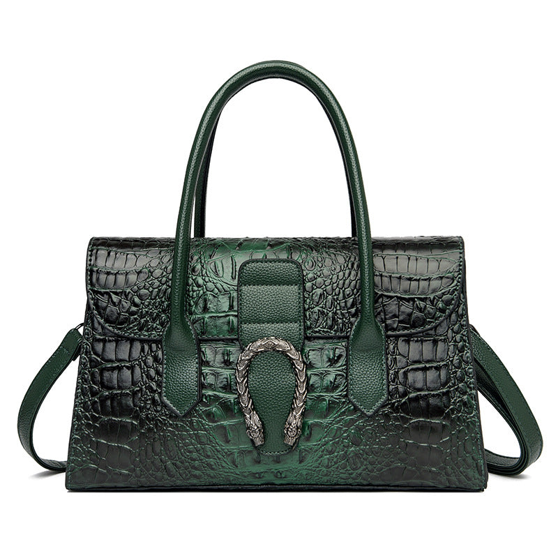 Women's Trendy Top Layer Cowhide Crocodile Pattern Handbags
