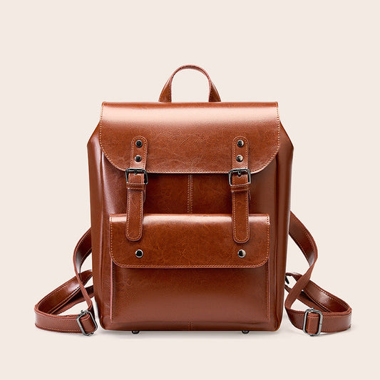 Women's Large Capacity British Style Retro Neutral Genuine Leather Backpacks