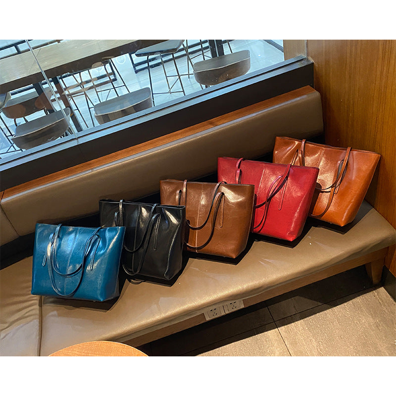 Women's Cowhide Big Fashion Large Capacity Portable Shoulder Bags