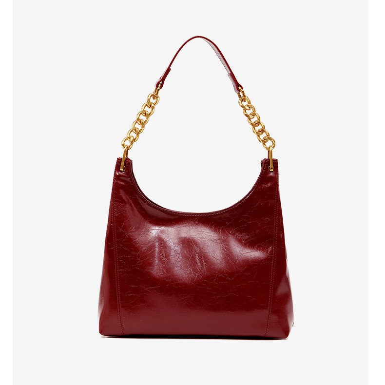 Women's Red High-grade Bright Leather Bridal Underarm Shoulder Bags