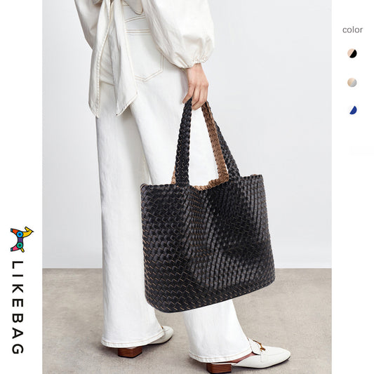 Women's Contrast Color Hand-woven Texture Portable Large Shoulder Bags
