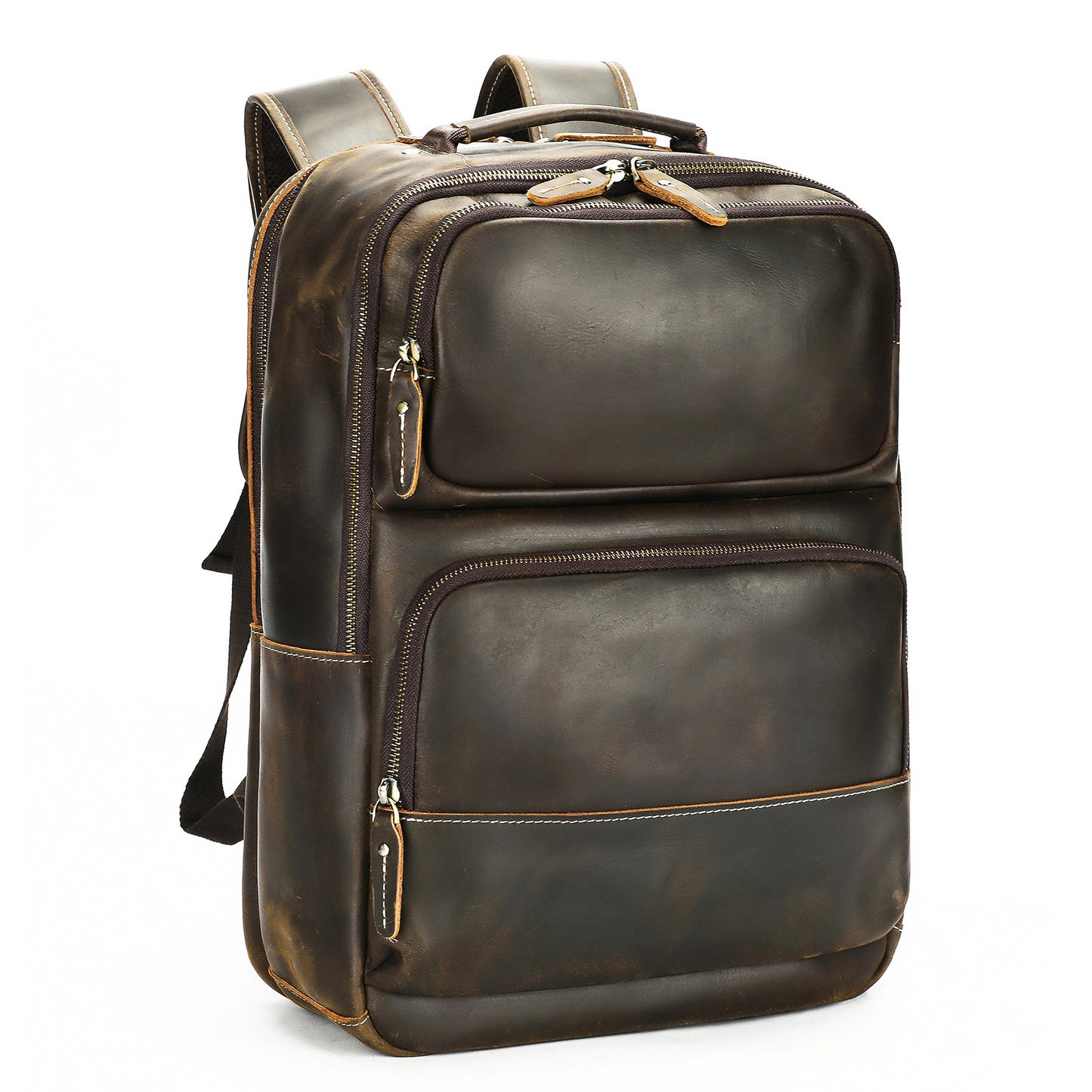 Men's Crazy Horse Leather Retro Computer Running Backpacks