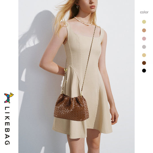 Simple Design Texture Woven Exquisite Chain Golden Bags