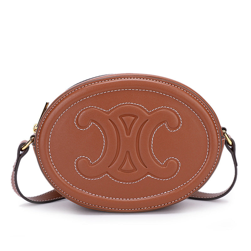 Genuine Leather Temperament Packaging Fashion Simple Round Shoulder Bags
