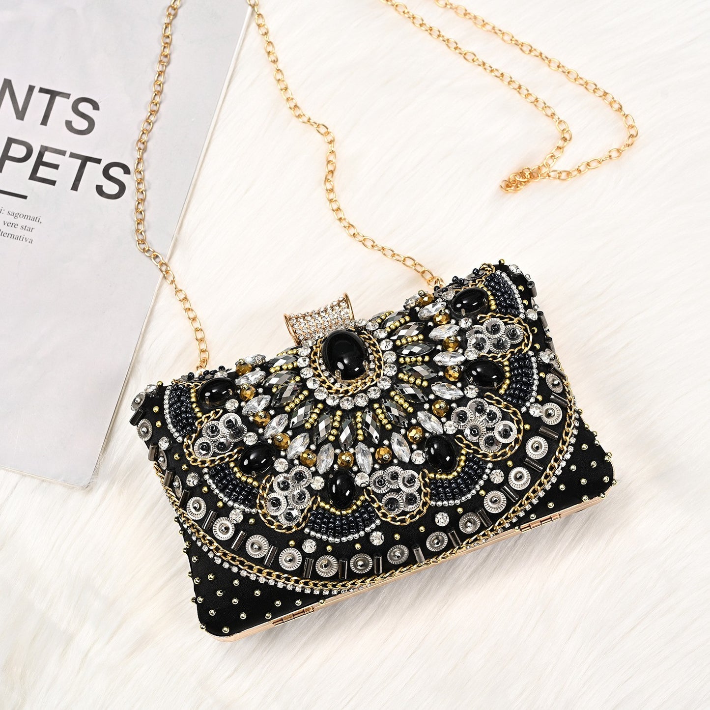 Classic Pearl Embroidery Clutch Handmade Beaded Handbags