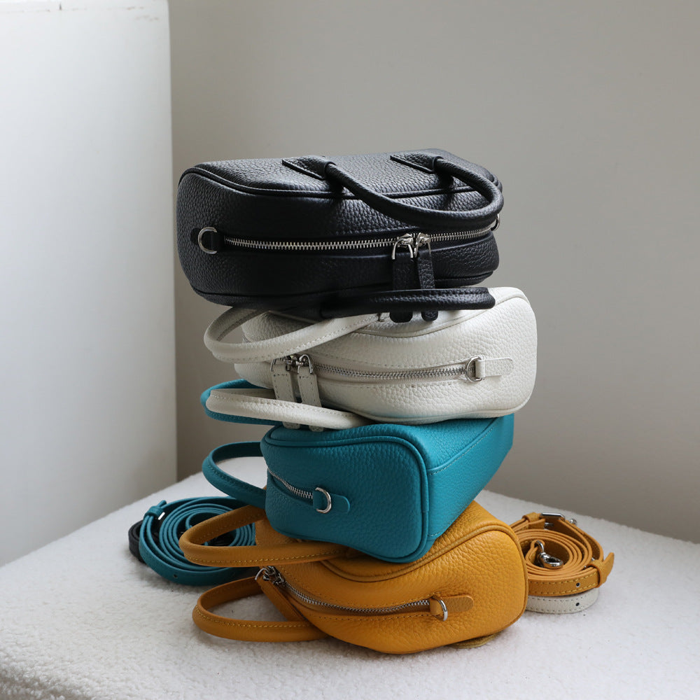 Women's Korean Style First Layer Cowhide Bowling Handbags