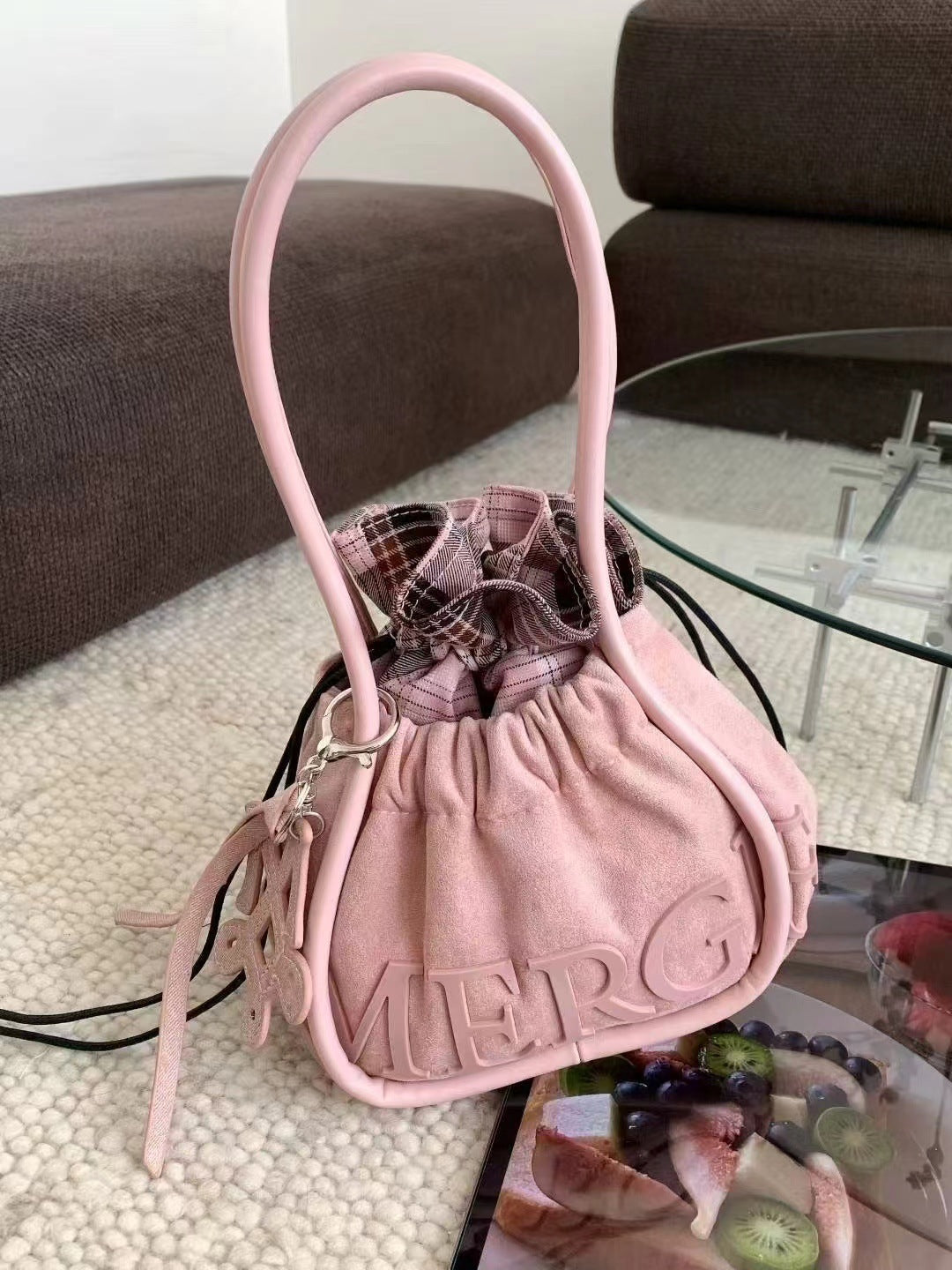 Medium Large Capacity Totes Deerskin Veet Shoulder Bags