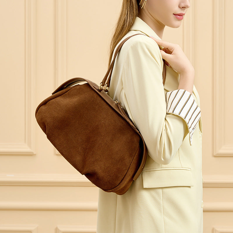 Women's Sense Niche Frosted Cowhide Portable Fashion Simple Shoulder Bags