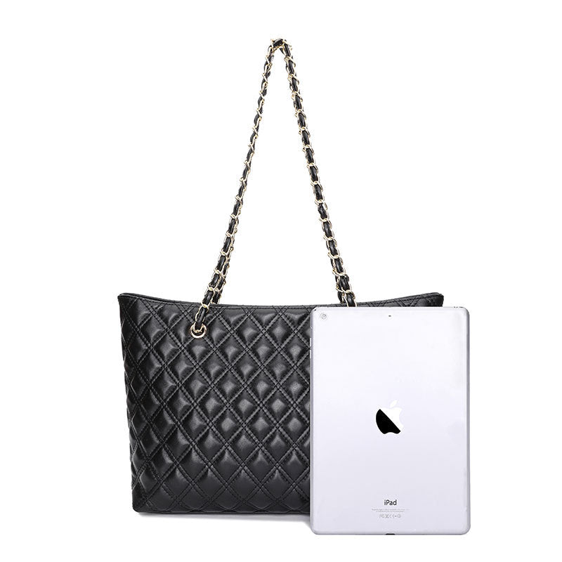 Women's Genuine Leather Sheepskin Rhombus Chain Large Shoulder Bags