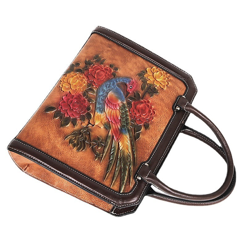 Retro Style Embossed Phoenix Pattern First Shoulder Bags