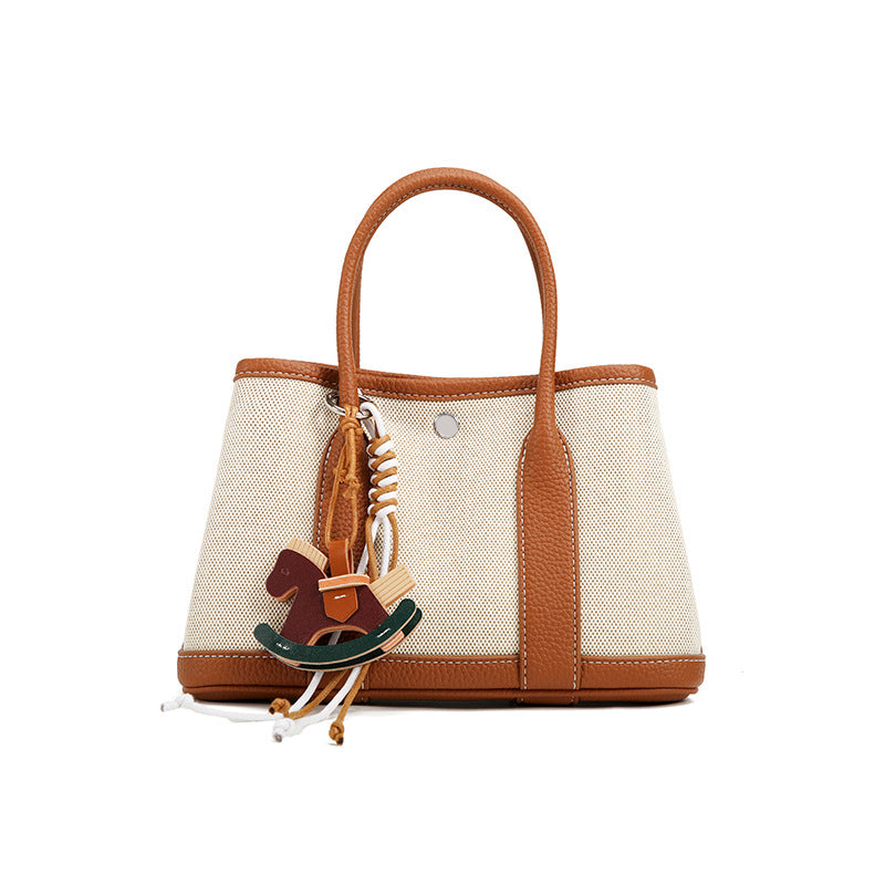 Layer Cowhide With Canvas Version Genuine Tote Bags