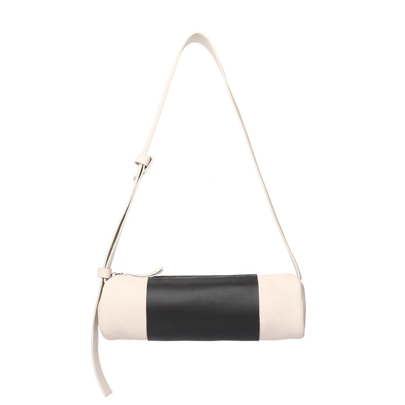 Women's Cylinder Genuine Leather Simple Color Matching Shoulder Bags